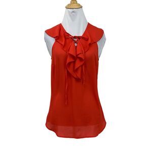 Rinascimento Blouse Womens S Small Red Ruffle Flap Lace Up Sleeveless Made Italy
